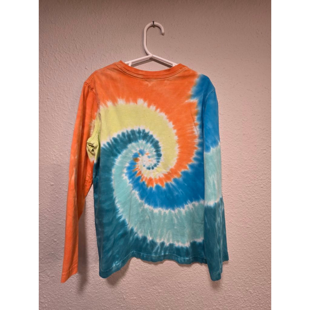 Kids Lands' End Long Sleeve Tie-Dye Tee S (8) Orange Blue - Picture 2 of 7